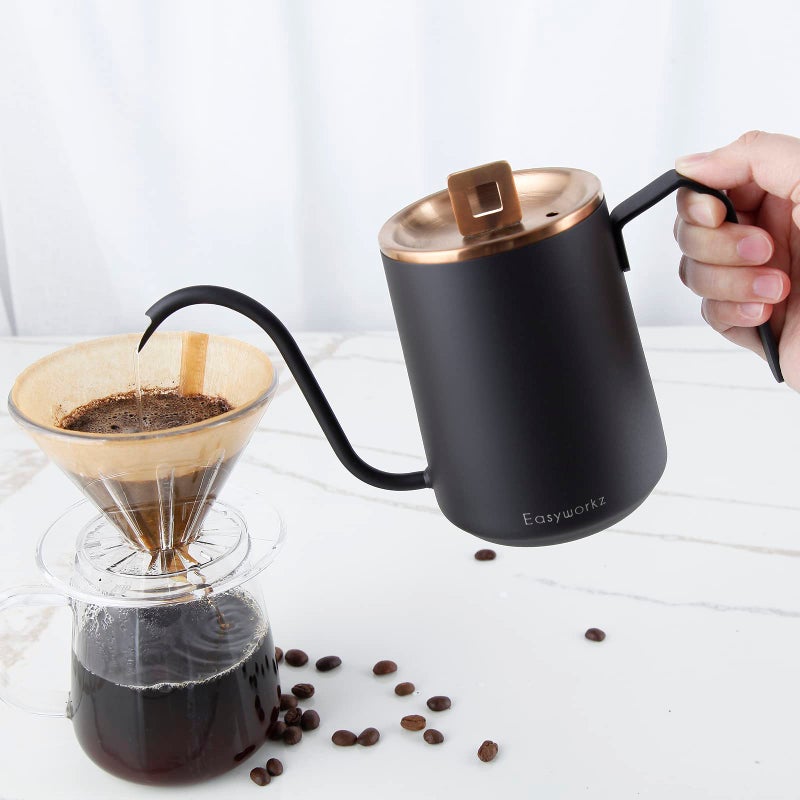 Easyworkz Gooseneck Pour Over Coffee Kettle 20 oz Stainless Steel Hand Drip Coffee Pot With Long Narrow Spout, Rose Gold Black - Image 5